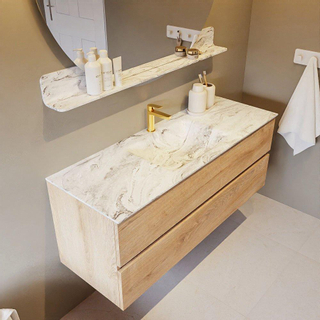 Mondiaz VICA-DLUX ensemble de meuble de salle de bain - 130cm - meuble sous-vasque chêne blanchi - 2 tiroirs - lavabo encastré nuage milieu - 1 trou de robinet - version haute 60cm - glace