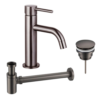 FugaFlow Eccelente Sobrado Slim Slim Kit mitigeur lavabo - robinet bas - bonde clic clac - siphon design bas - PVD Gunmetal