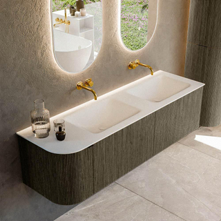 Mondiaz KURVE Badkamermeubelset - 155x46x40cm - 2 lade - 1 deur - wastafel solid surface - dubbel / rechts - zonder kraangat - Shadow