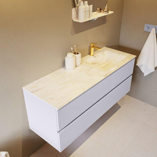 Mondiaz VICA-DLUX ensemble de meuble de salle de bain - 130cm - meuble sous-vasque cale - 2 tiroirs - lavabo encastré cloud droite - 1 trou de robinet - version haute de 60cm - ostra