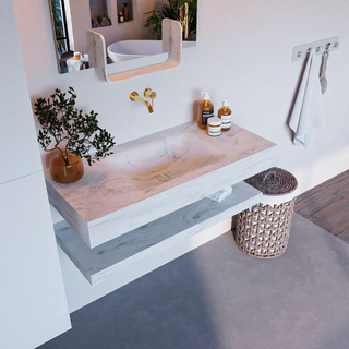 Mondiaz ALAN-DLUX Ensemble de meuble - 100cm - meuble Opalo mat - 0 tiroirs - Lavabo Cloud Opalo suspendu - vasque Centre - 0 trous de robinet