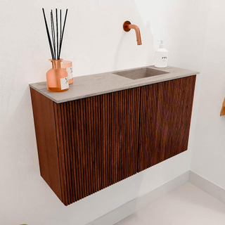 Mondiaz JOYA-DLUX 70cm toiletmeubel - kleur Ruby - Wastafel FAYE positie Rechts Zonder kraangat kleur Saba.
