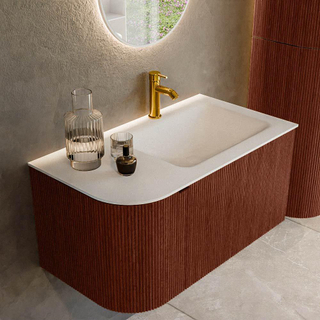 Mondiaz KURVE Ensemble de meuble salle de bain - 85x46x40cm - 1 tiroir - 1 porte - lavabo en solid surface - droite - 1 trou de robinet - Ruby