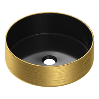 Saniclass Duo black Gold Waskom opbouw - 36x36x12cm - zonder overloop - rond - keramiek -mat black gold