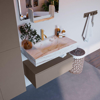 Mondiaz ALAN-DLUX Ensemble de meuble - 80cm - meuble Smoke mat - 1 tiroir - Lavabo Cloud Frappe suspendu - vasque Centre - 1 trou de robinet