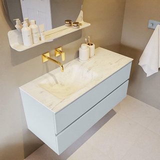 Mondiaz VICA-DLUX ensemble de meuble de salle de bain - 110cm - meuble sous-vasque argile - 2 tiroirs - lavabo encastré nuage gauche - sans trous de robinet - miroir modèle spot - version XL 60cm de haut - opalo