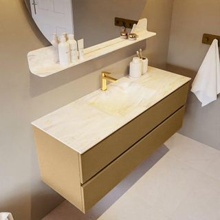 Mondiaz VICA-DLUX ensemble de meuble de salle de bain - 130cm - meuble sous-vasque oro - 2 tiroirs - lavabo encastré cloud milieu - 1 trou de robinet - miroir modèle spot - version XL 60cm haut - ostra