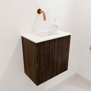 Mondiaz JOYA 40cm toiletmeubel - kleur Walnut - Wastafel FAYE positie Midden Zonder kraangat kleur Talc.