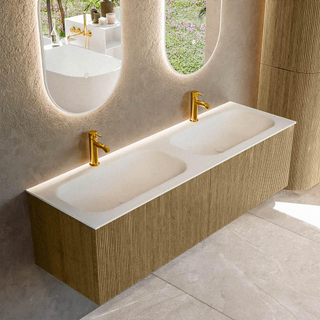 Mondiaz KURVE Badkamermeubelset - 150x46x40cm - 2 lade - wastafel solid surface - dubbel - 2 kraangaten - Dusk