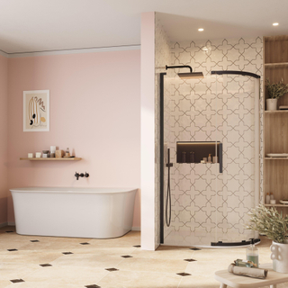 Crosswater Asura Porte de douche quart de cercle - 8mm - 120x80cm - avec paroi latérale - poignée martelée - noir mat