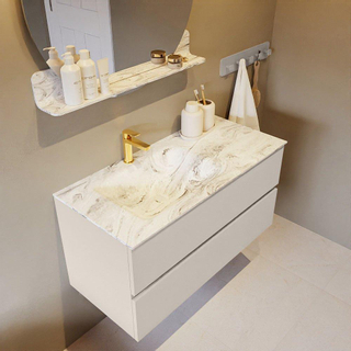 Mondiaz VICA-DLUX Ensemble de meuble de salle de bain - 100cm - meuble sous-vasque lin - 2 tiroirs - lavabo encastrée cloud gauche - 1 trou de robinet - version haute de 60cm - glace