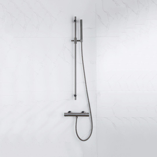 FortiFura Calvi Ensemble de douche barre curseur avec douchette stick, flexible en métal et robinet de douche Gunmetal PVD