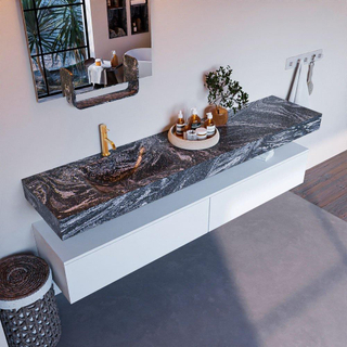 Mondiaz ALAN-DLUX Ensemble de meuble - 200cm - meuble Talc mat - 2 tiroirs - Lavabo Cloud Lava suspendu - vasque Gauche - 1 trou de robinet