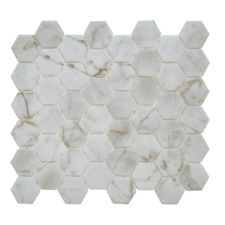 The Mosaic Factory Valencia - Carrelage mosaïque - 30x30cm - carrelage mural et sol - Hexagonal - verre recyclé - Bianco Marble Print mat