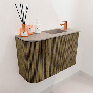 Mondiaz JOYA-DLUX 61.6cm toiletmeubel - ronding links kleur Dusk - Wastafel FAYE positie Rechts 1 kraangat kleur Saba.