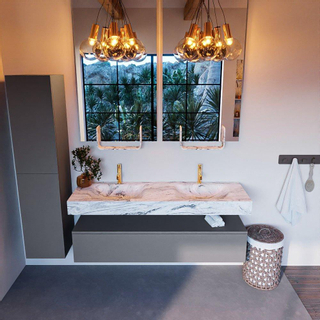 Mondiaz ALAN-DLUX Ensemble de meuble - 150cm - meuble Plata mat - 1 tiroir - Lavabo Cloud Glace suspendu - vasque Gauche et droite - 2 trous de robinet