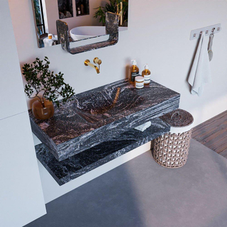 Mondiaz ALAN-DLUX Ensemble de meuble - 100cm - meuble Lava mat - 0 tiroirs - Lavabo Cloud Lava suspendu - vasque Centre - 0 trous de robinet