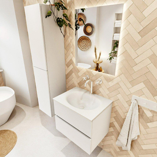 MONDIAZ VICA meuble sous lavabo 60cm Talc 2 tiroirs. Lavabo MOON centre 1 trou de robinet, couleur Talc.