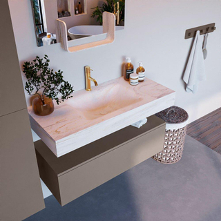 Mondiaz ALAN-DLUX Ensemble de meuble - 100cm - meuble Smoke mat - 1 tiroir - Lavabo Cloud Ostra suspendu - vasque Centre - 1 trou de robinet