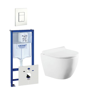 QeramiQ Salina Compact toiletset bestaande uit inbouwreservoir, compact wandcloset met toiletzitting en bedieningsplaat verticaal/horizontaal wit