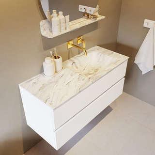 Mondiaz VICA-DLUX ensemble de meuble de salle de bain - 110cm - meuble sous lavabo talc - 2 tiroirs - lavabo encastré cloud droite - sans trous de robinet - version haute de 60cm - glace