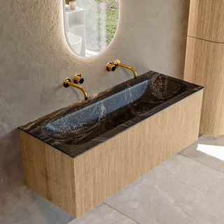MONDIAZ KURVE-DLUX 120cm Meuble salle de bain - couleur Oak - 1 tiroir - vasque BIG LARGE centre - sans trou de robinet - couleur Lava