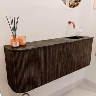 Mondiaz JOYA-DLUX 111.6cm toiletmeubel - ronding links kleur Walnut - Wastafel FAYE positie Rechts Zonder kraangat kleur Lava.