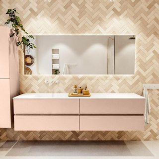 Mondiaz VICA ensemble de meuble de salle de bain - 200cm - meuble sous-vasque rosee - 4 tiroirs - lavabo cloud gauche - sans trous de robinet - version haute de 60cm - talc