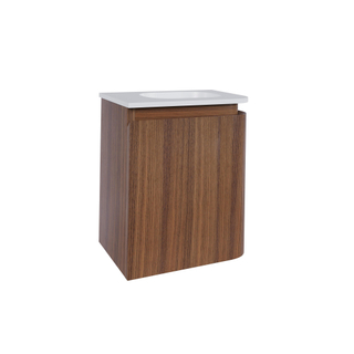 Epoch Meuble de toilette - 36x35x41cm - arrondi droit - angle gauche - 1 porte - vasque Corian - sans trou de robinet - Roquebrun