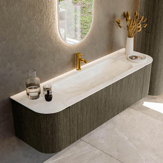 Mondiaz KURVE-DLUX Ensemble de meuble salle de bain - 160x46x40cm - 1 tiroir - 2 portes - lavabo en solid surface - milieu - 1 trou de robinet - Shadow