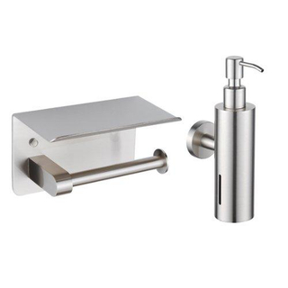 FugaFlow Eccelente Ensemble d'accessoires pour toilettes - distributeur de savon - porte-rouleau de papier toilette - avec plateau - inox brossé