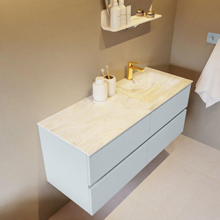 Mondiaz VICA-DLUX Ensemble de meuble de salle de bain - 120cm - meuble sous-vasque argile - 4 tiroirs - lavabo encastré nuage droite - 1 trou de robinet - version haute 60cm - ostra