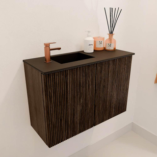 Mondiaz JOYA 60cm meuble de toilette - couleur Walnut - Vasque FAYE position Gauche 1 trou de robinet couleur Urban