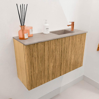 Mondiaz JOYA-DLUX 70cm toiletmeubel - kleur Oak - Wastafel FAYE positie Rechts 1 kraangat kleur Saba.