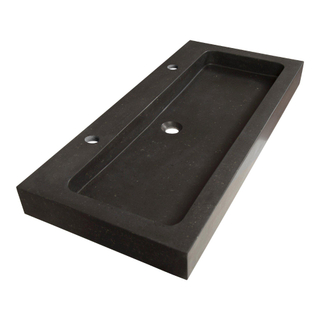BRAUER black Spirit Meubelwastafel - 100x46x10cm - zonder overloop - 1 wasbak - 2 kraangaten - natuursteen - basalt