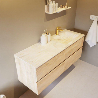 Mondiaz VICA-DLUX ensemble de meuble de salle de bain - 130cm - meuble sous-vasque chêne blanchi - 4 tiroirs - lavabo encastré cloud droite - 1 trou de robinet - version haute de 60cm - ostra