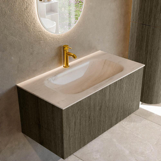 MONDIAZ KURVE-DLUX 90cm badmeubel kleur Shadow met 1 lade en 0 deuren. Wastafel BIG SMALL Midden 1 kraangat Meli.