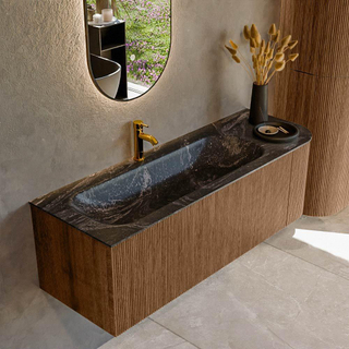 MONDIAZ KURVE-DLUX 135cm Meuble salle de bain avec module 25 D - couleur Walnut - 1 tiroir - 1 porte - vasque BIG MEDIUM gauche - 1 trou de robinet - couleur Lava