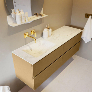 Mondiaz VICA-DLUX ensemble de meuble de salle de bain - 150cm - meuble sous lavabo oro - 4 tiroirs - lavabo encastrée cloud gauche - sans trous de robinet - version haute de 60cm - opalo