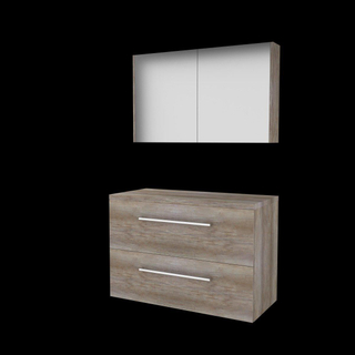 Basic-Line Comfort 46 ensemble de meubles de salle de bain 100x46cm avec poignées 2 tiroirs lavabo top armoire de toilette mfc scotch oak