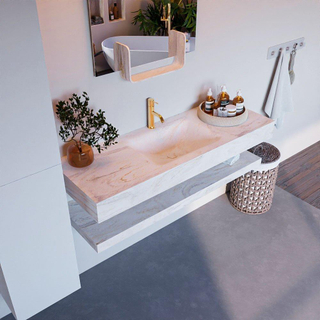 Mondiaz ALAN-DLUX Ensemble de meuble - 130cm - meuble Ostra mat - 0 tiroirs - Lavabo Cloud Ostra suspendu - vasque Centre - 1 trou de robinet