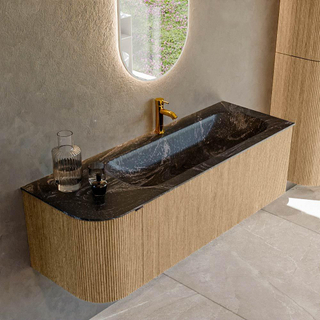 MONDIAZ KURVE-DLUX 135cm Meuble salle de bain avec module 25 G - couleur Oak - 1 tiroir - 1 porte - vasque BIG MEDIUM droite - 1 trou de robinet - couleur Lava