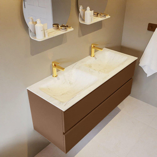 Mondiaz VICA-DLUX Ensemble de meuble de salle de bain - 120cm - meuble sous-vasque repos - 2 tiroirs - lavabo encastrée cloud double - 2 trous de robinet - version haute de 60cm - opalo