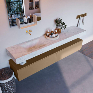 Mondiaz ALAN-DLUX Ensemble de meuble - 200cm - meuble Oro mat - 2 tiroirs - Lavabo Cloud Opalo suspendu - vasque Gauche - 0 trous de robinet