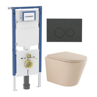 QeramiQ Dely Toiletset - 36.3x51.7cm - diepspoel - rimless - Geberit UP720 inbouwreservoir - softclose toilet zitting 35 mm - bedieningsplaat mat antraciet - ronde knoppen - mat beige