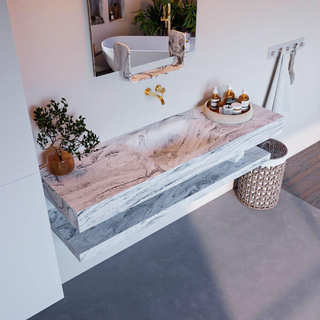 Mondiaz ALAN-DLUX Ensemble de meuble - 150cm - meuble Glace mat - 0 tiroirs - Lavabo Cloud Glace suspendu - vasque Centre - 0 trous de robinet