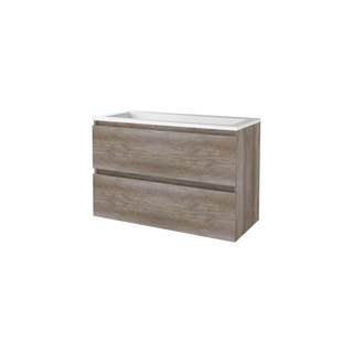 Basic-Line Start 46 ensemble de meubles de salle de bain 100x46cm sans poignée 2 tiroirs vasque acrylique 0 trous de robinetterie mfc scotch oak