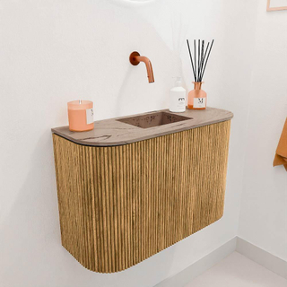 Mondiaz JOYA-DLUX 63.2cm toiletmeubel - ronding links en rechts kleur Oak - Wastafel FAYE positie Midden Zonder kraangat kleur Arena.