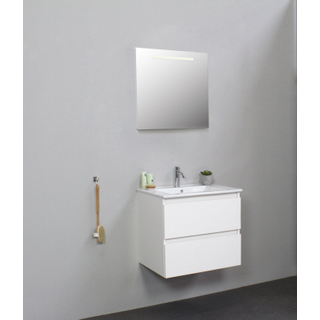 Basic Line Bella Badkamermeubelset - 60x55x46cm - 1 wasbak - Keramiek - Wit - 1 kraangat - Wandspiegel met verlichting - Melamine Wit hoogglans