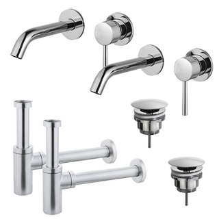 Fortifura Calvi Kit robinet lavabo - pour double vasque - robinet rehaussé - bonde non-obturable - siphon design - Chrome brillant